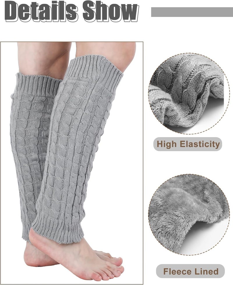 Chuarry 4 Pairs Women's Fleece Lined Leg Warmers Fuzzy Knit Double Layer Leg Warmer Long Boot Socks for Skating Daily Wear - Image 4